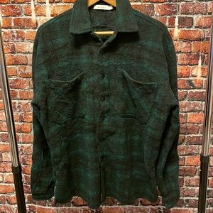 MNML mens green black thick flannel shirt button down oversized small distressed